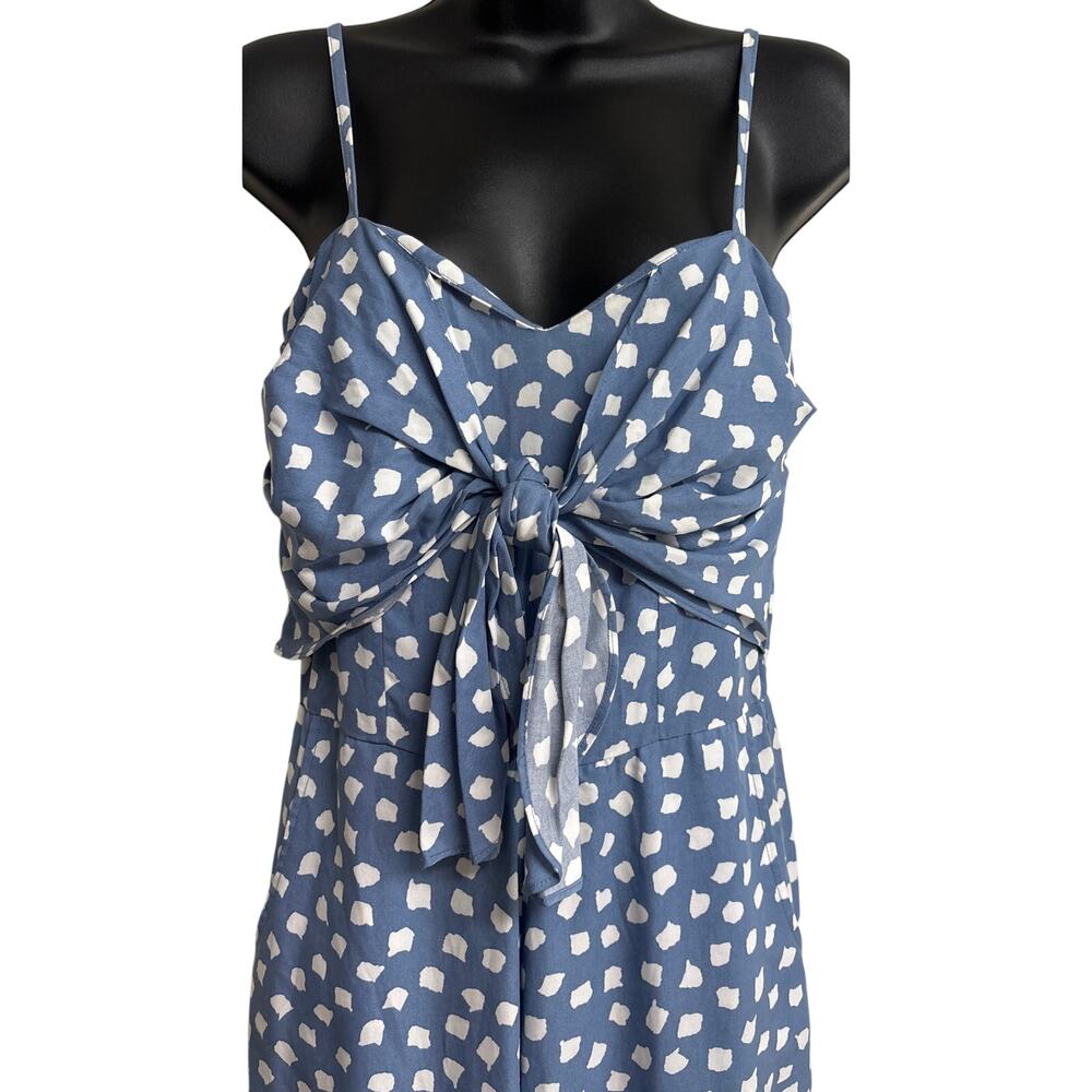 WHIT TWO Blue White Polka Dot Tie Front Wide Leg Jumpsuit Romper Petite 2P - Picture 2 of 10